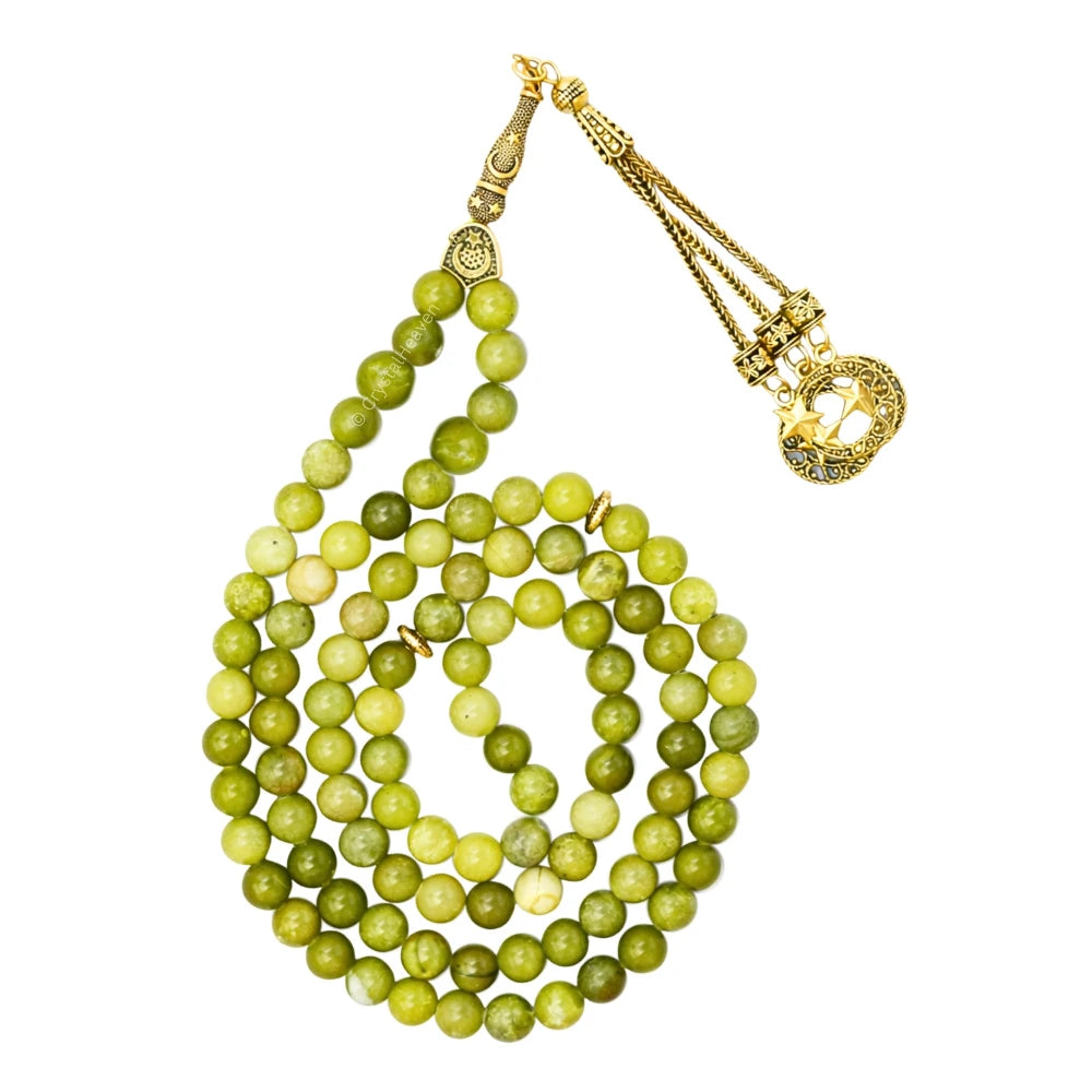 Green Jade Crystal Tasbih (Gold)