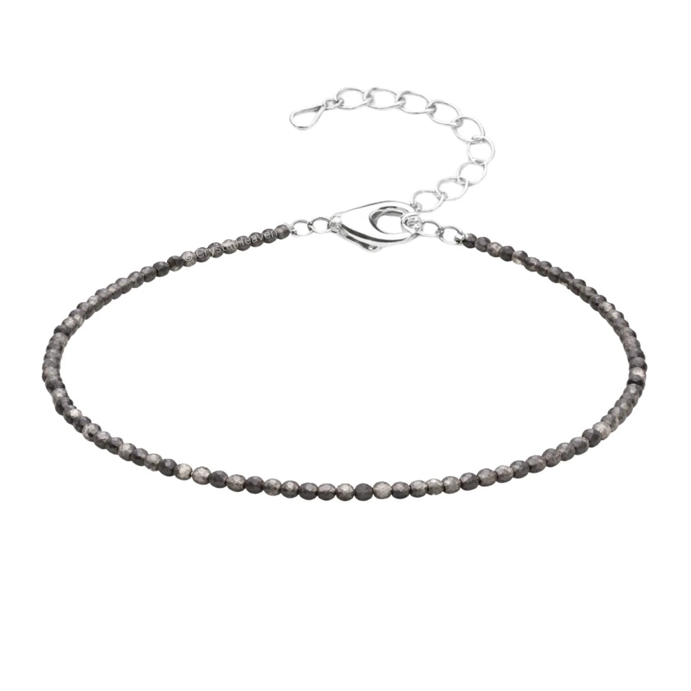 Silver Moonstone Anklet - 2mm Faceted Beads (Silver)