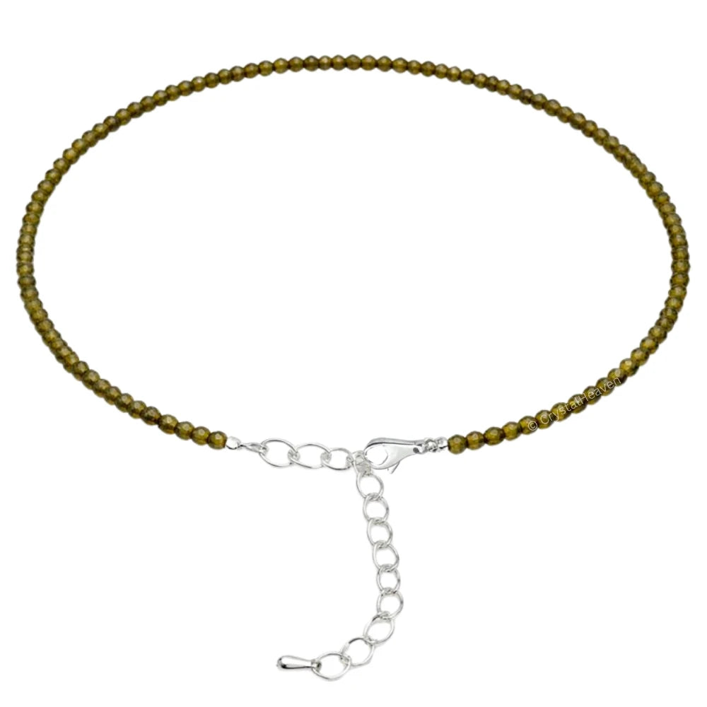 Green Cats Eye Anklet - 2mm Faceted Beads (Silver)