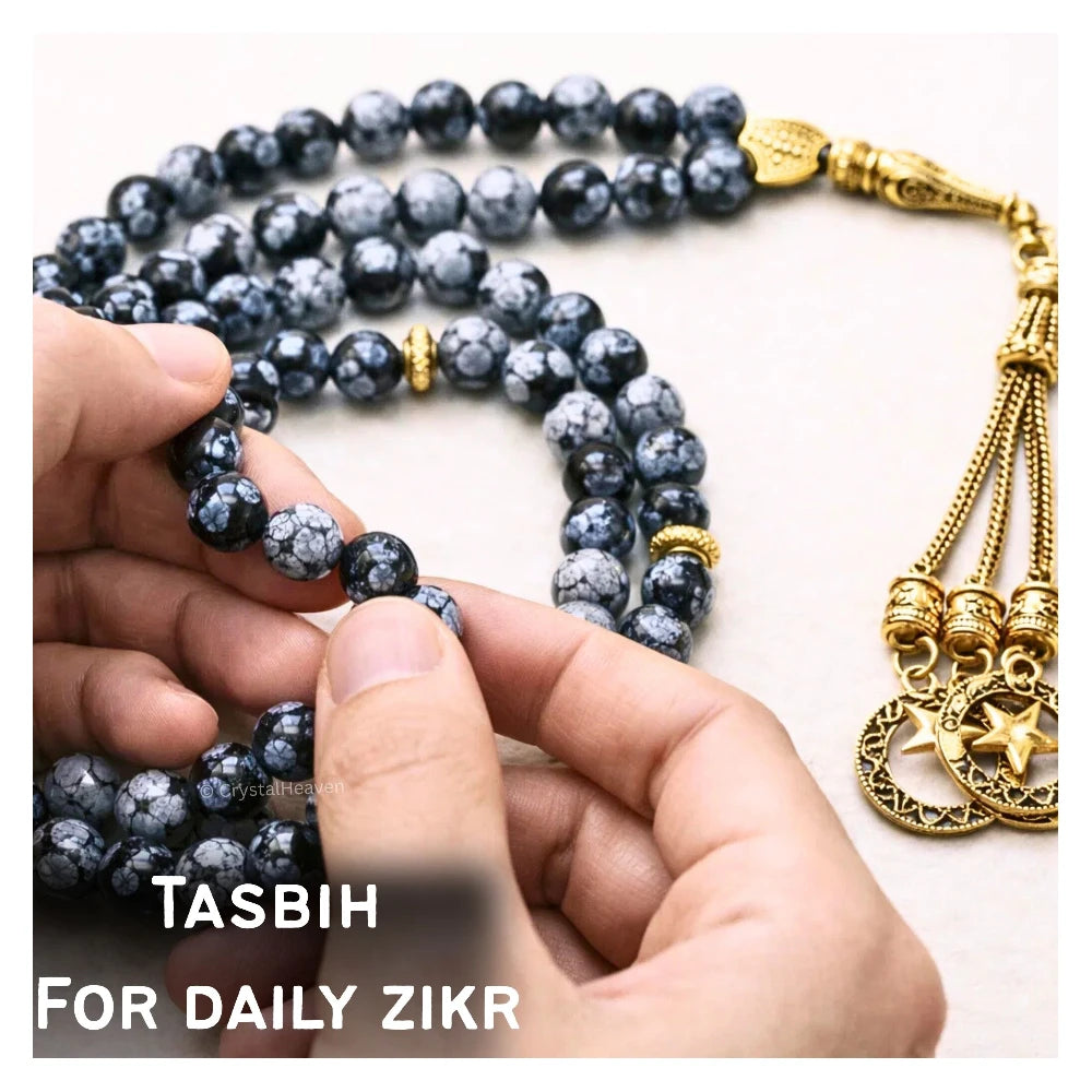 Snowflake Obsidian Crystal Tasbih (Gold)