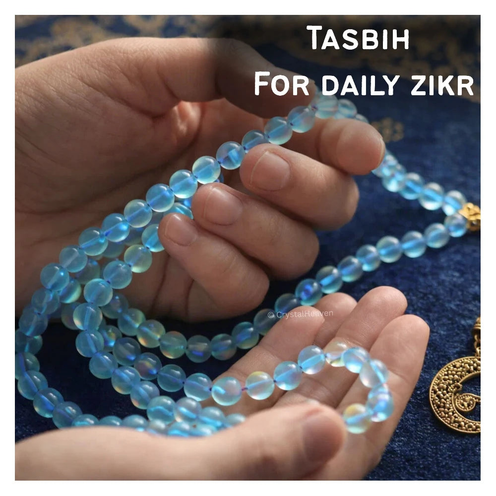 Blue Mermaid Glass Crystal Tasbih (Gold)
