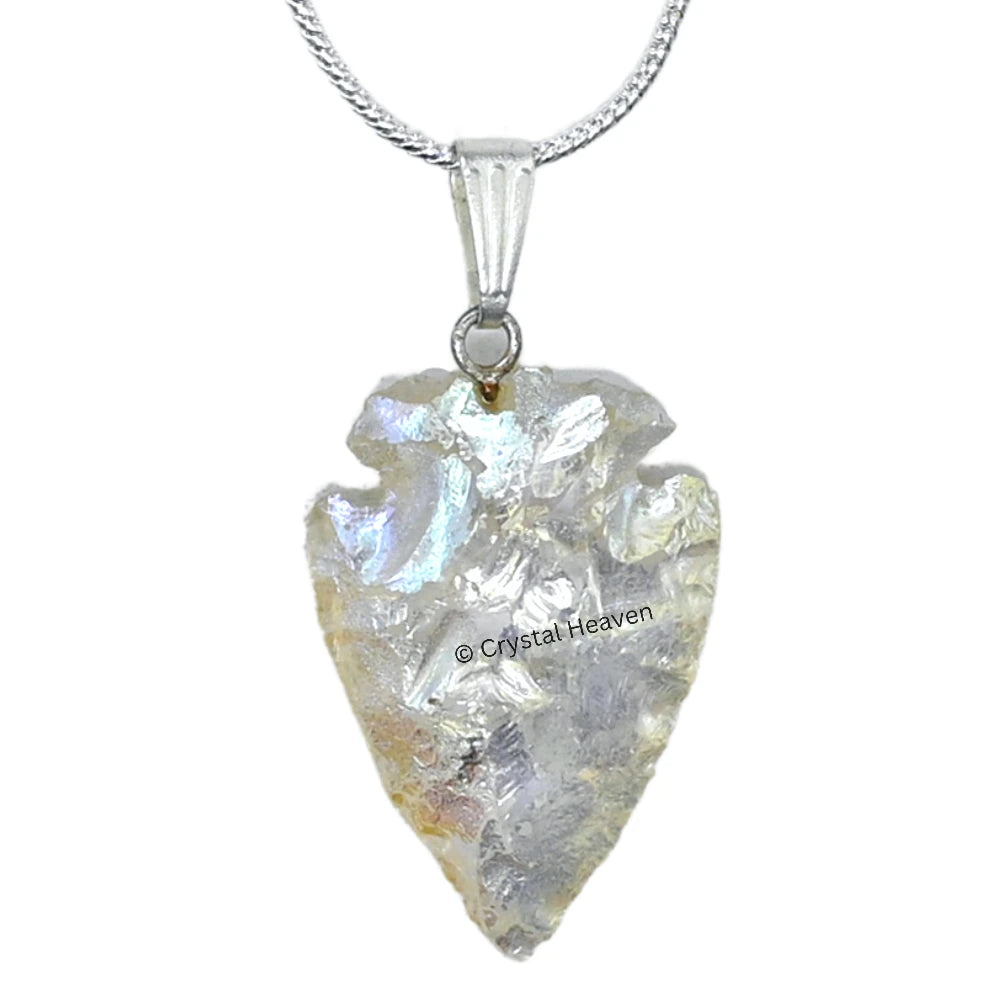 Angel Aura Quartz Arrow Head Pendant - Silver  Plated