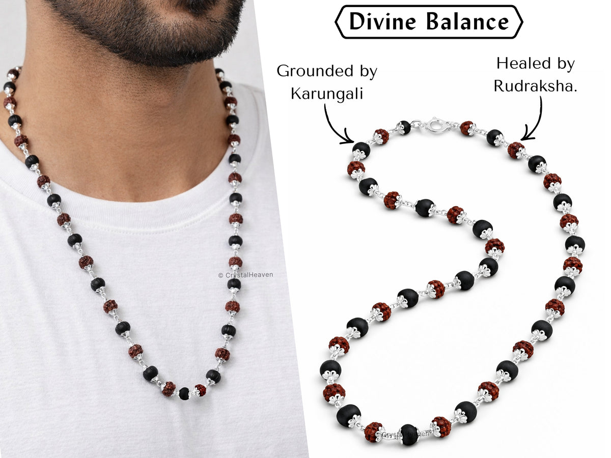 6mm Rudraksha Karungali Necklace - Classic Silver Chain