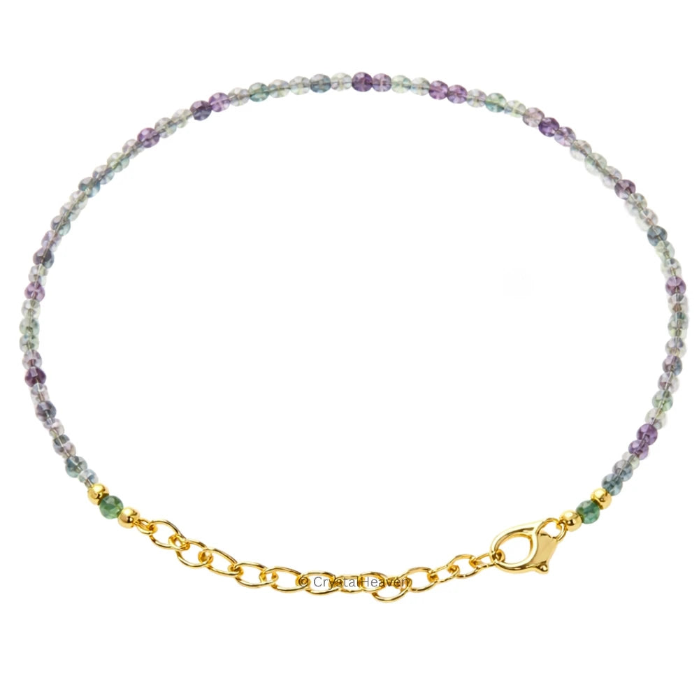 Green Fluorite Bracelets - 2mm Faceted Beads (Gold)