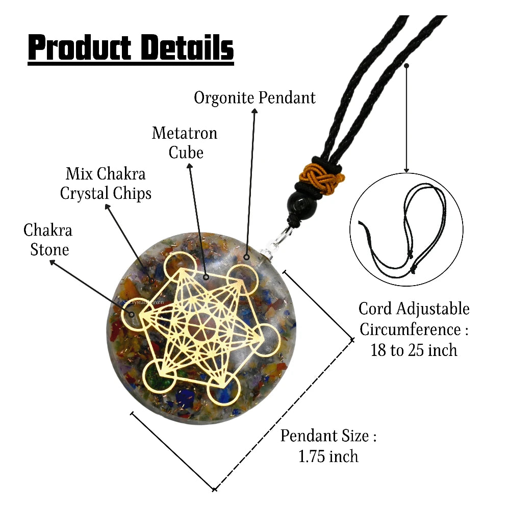Mix Chakra Crystal Orgone Pendant - Metatron Cube