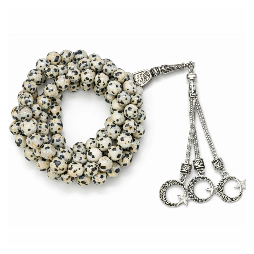 Dalmatian Jasper Crystal Tasbih (Silver)