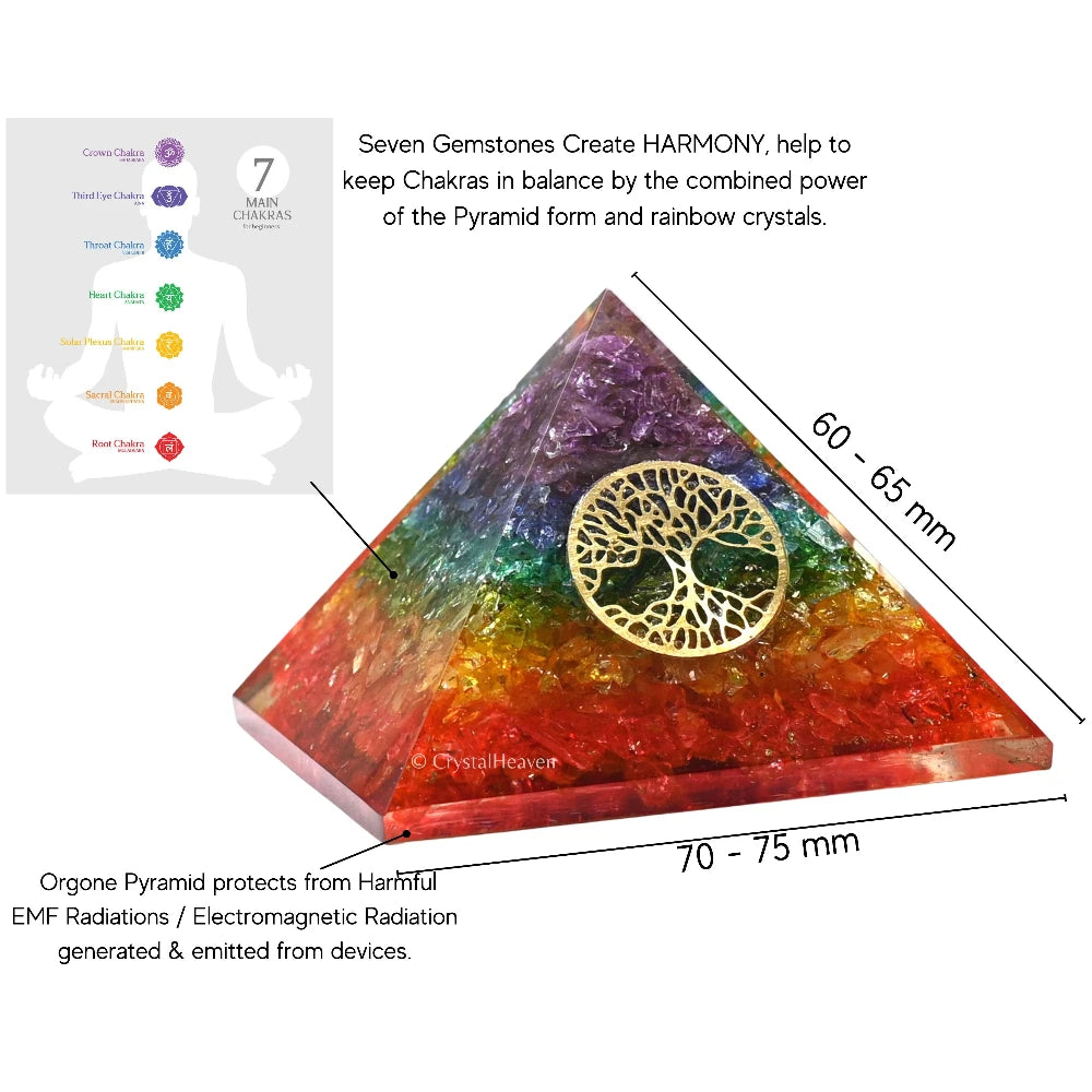 7 Chakra Onyx Orgone Pyramid (Small Tree Of Life)