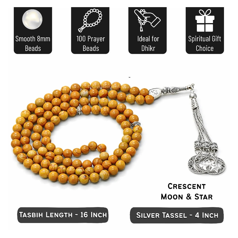Yellow Jasper Crystal Tasbih (Silver)