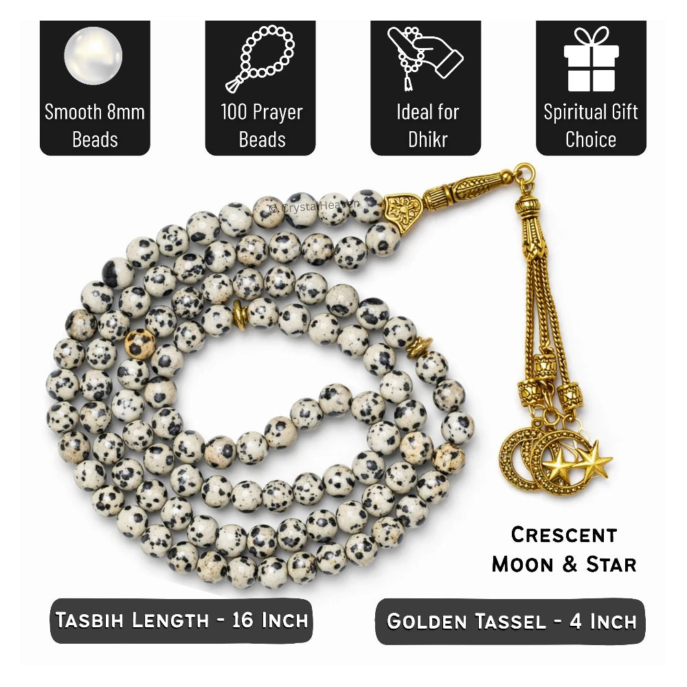 Dalmatian Jasper Crystal Tasbih (Gold)