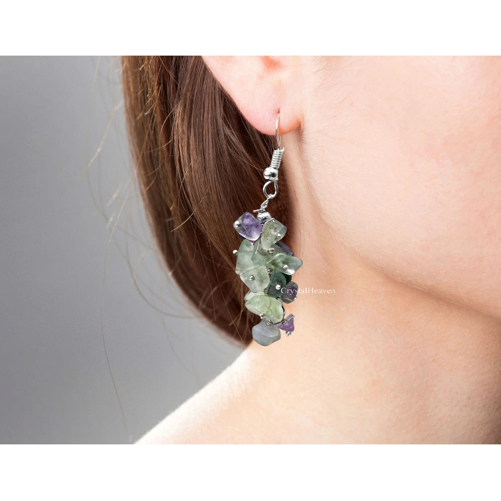 Multi Fluorite Crystal Earrings (Silver)