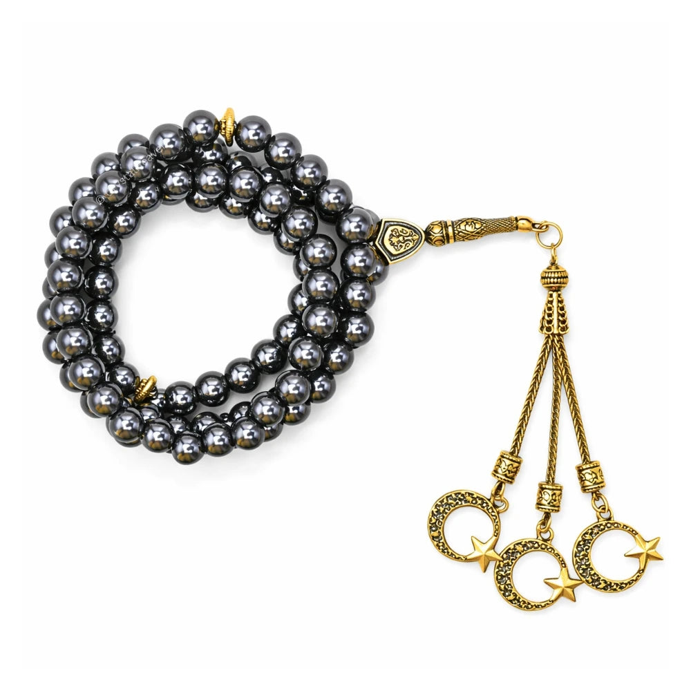 Hematite Crystal Tasbih (Gold)