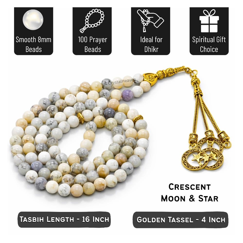 Dendrite Opal Crystal Tasbih (Gold)