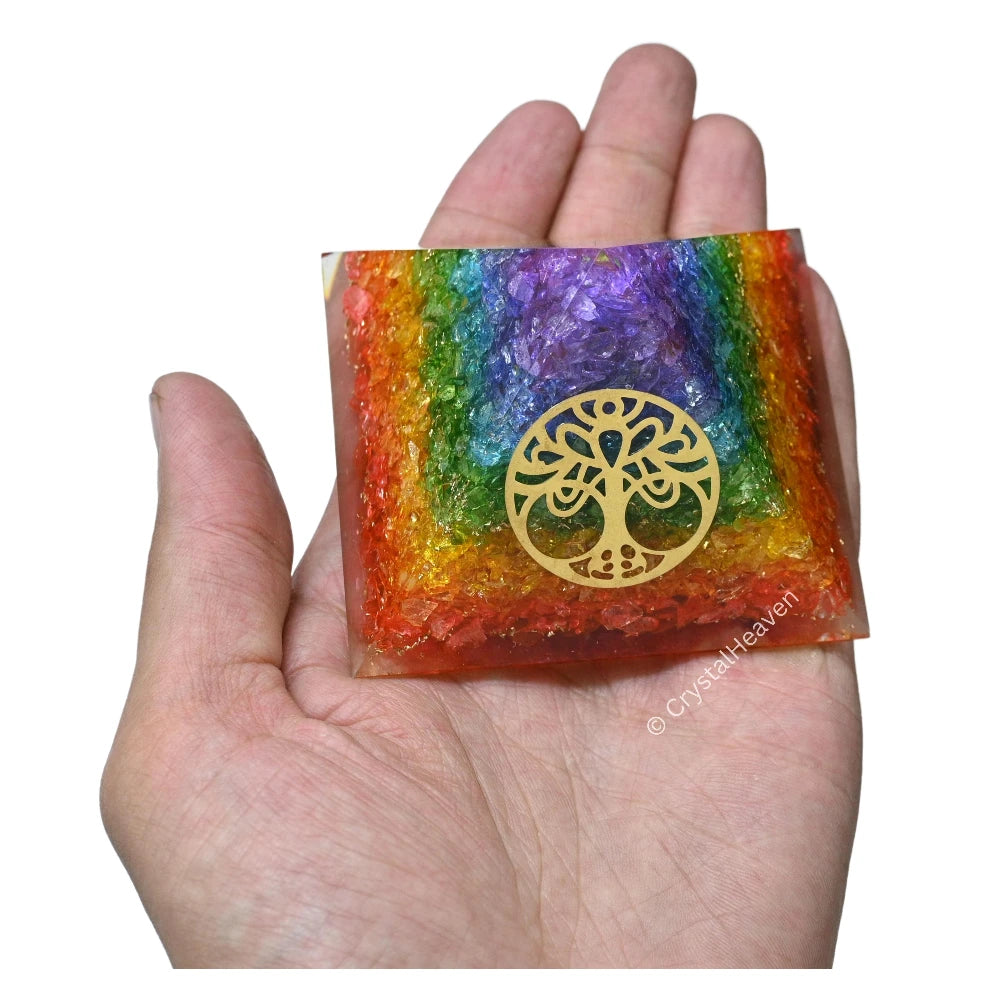 7 Chakra Onyx Orgone Pyramid (Round Tree Of Life)