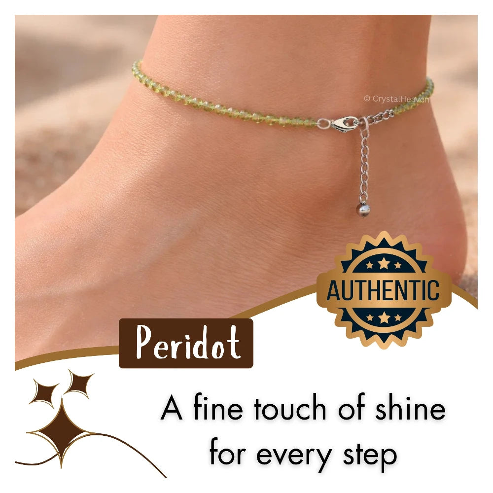 Peridot Anklet - 2mm Faceted Beads (Silver)