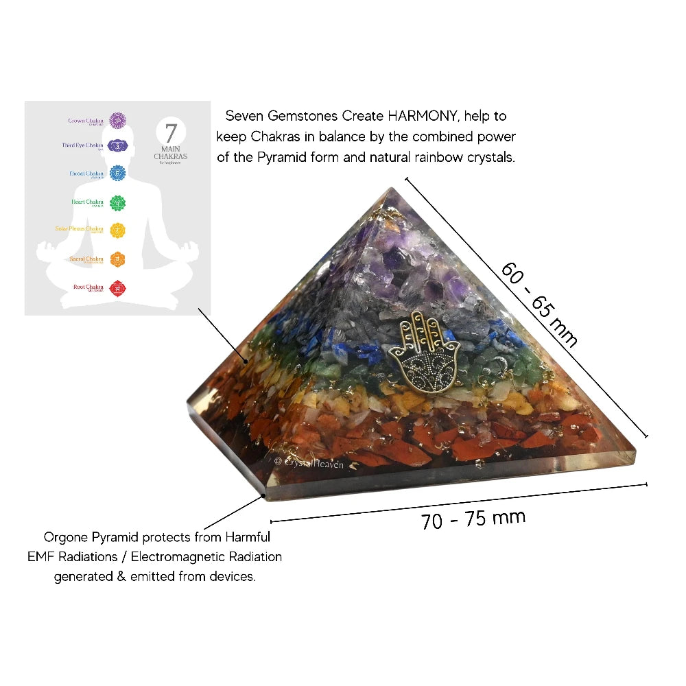 7 Chakra Orgone Pyramid (Small Hamsa)