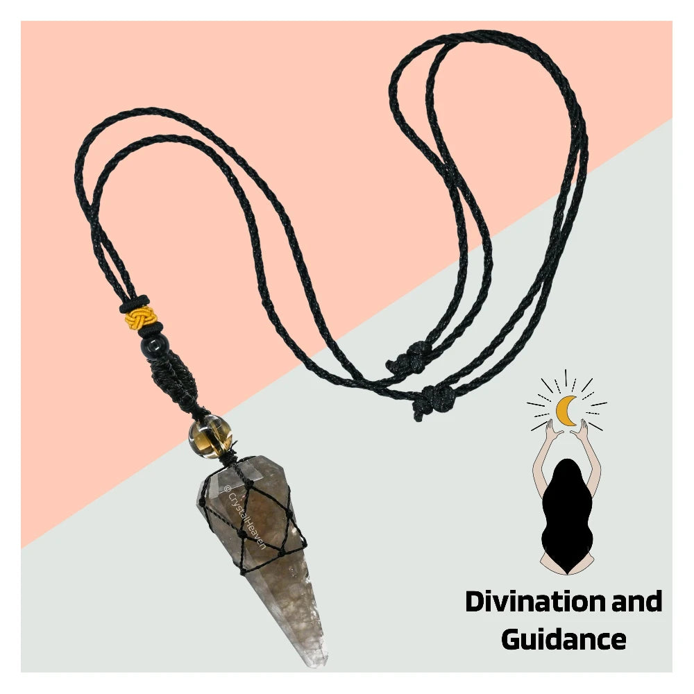 Smoky Quartz Pendulum Pendant Necklace (Macrame)