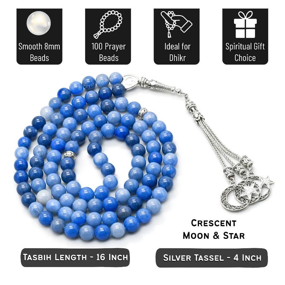 Blue Aventurine Crystal Tasbih (Silver)