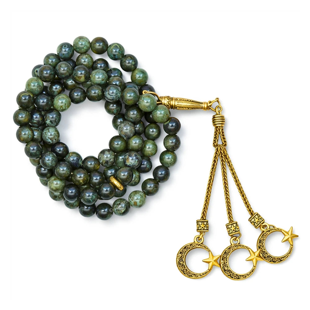 Kambaba Jasper Crystal Tasbih (Gold)