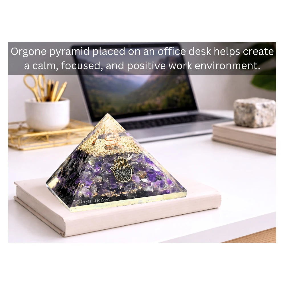 Amethyst Orgone Pyramid (Samll Hamsa)
