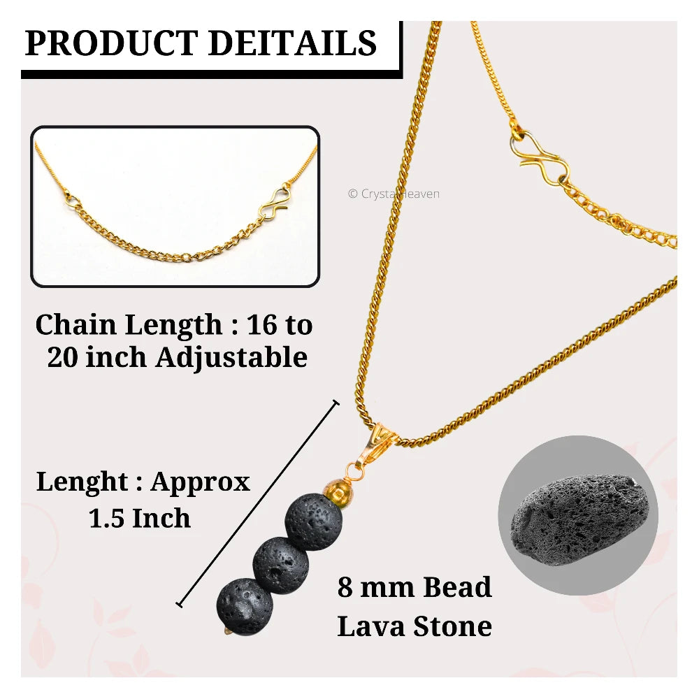 Lava Stone Crystal Bead Necklace (Gold)