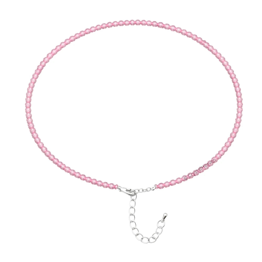 Pink Strawberry Anklet - 2mm Faceted Beads (Silver)
