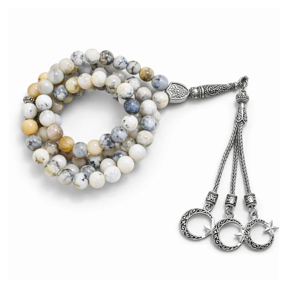 Dendrite Opal Crystal Tasbih (Silver)