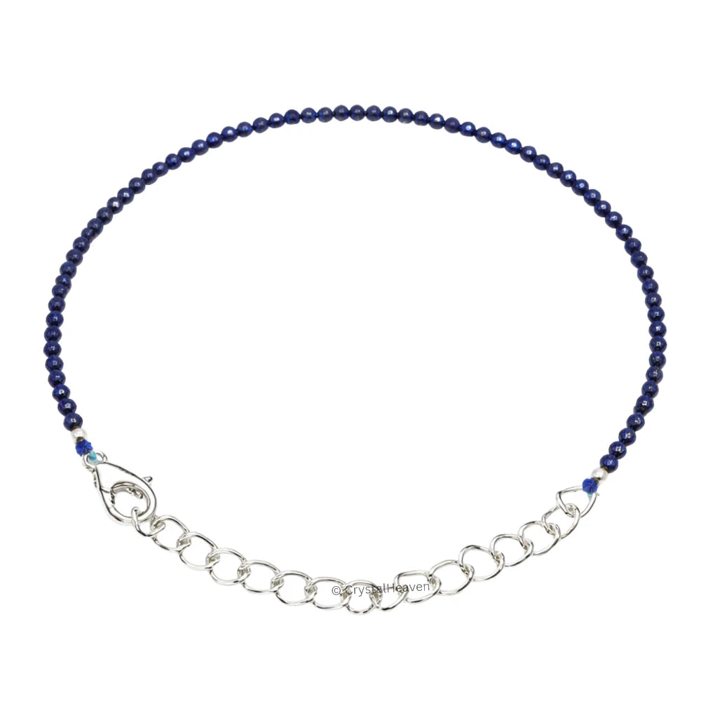 Blue Sunstone Dyed Bracelets - 2mm Faceted Beads (Silver)