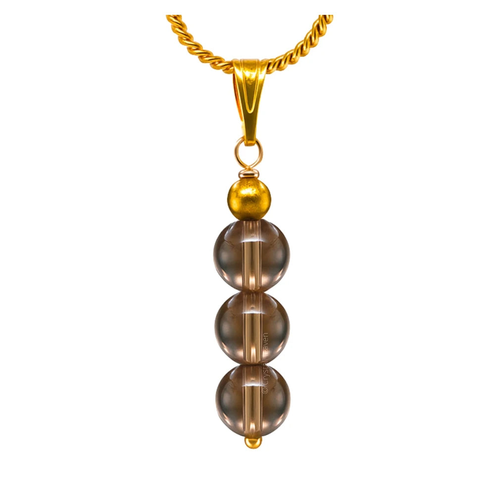 Smoky Quartz Crystal Bead Necklace (Gold)