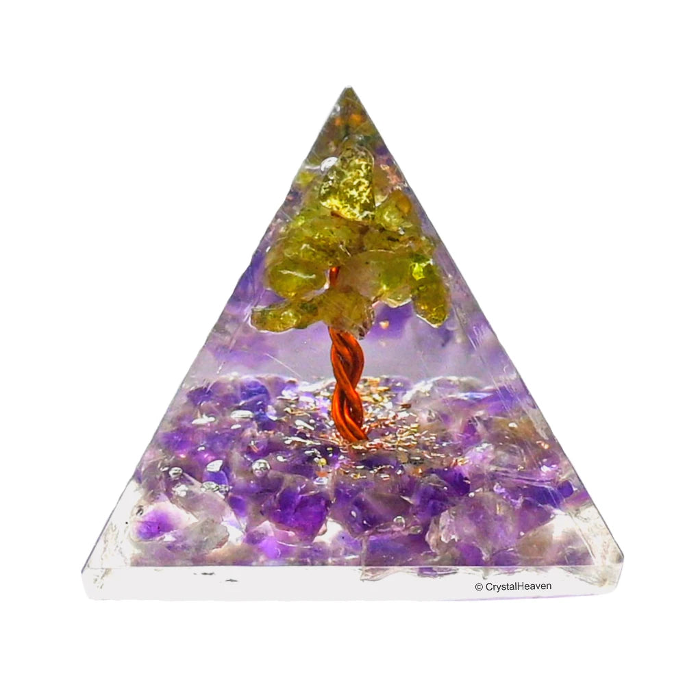 Amethyst with Peridot Tree Orgone Pyramid - 30mm