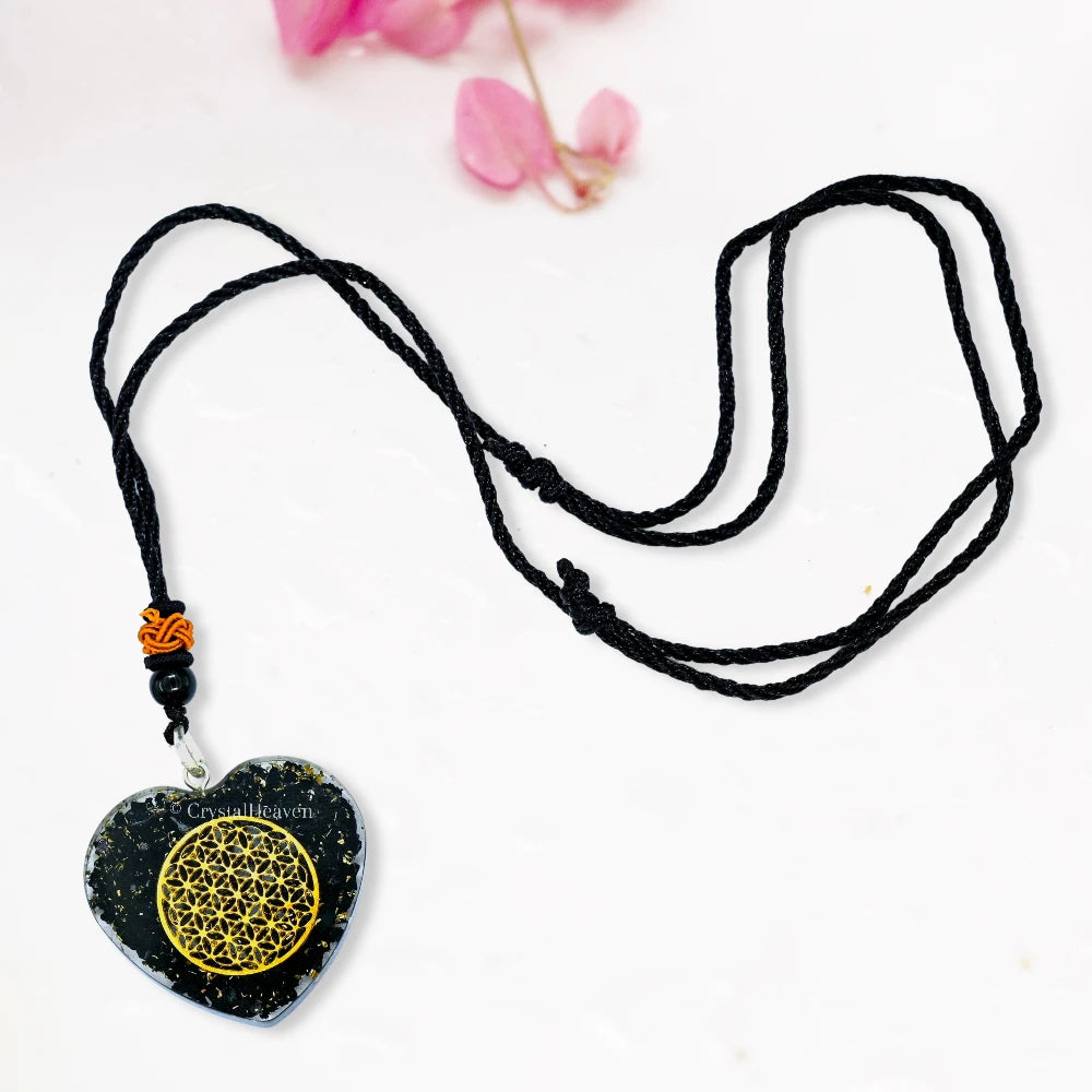 Shungite Necklace - Flower of Life(Heart)