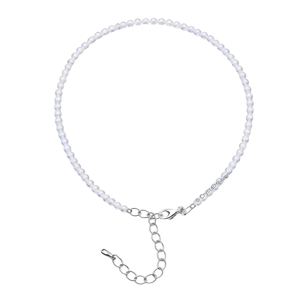 Rainbow Moonstone Anklet - 2mm Faceted Beads (Silver)