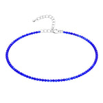 Royal Blue Chalcedony Anklet - 2mm Faceted Beads (Silver)