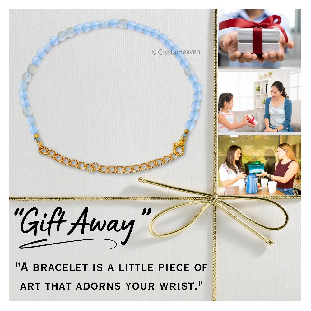 Aquamarine Bracelets - 2mm Faceted Beads (Gold)