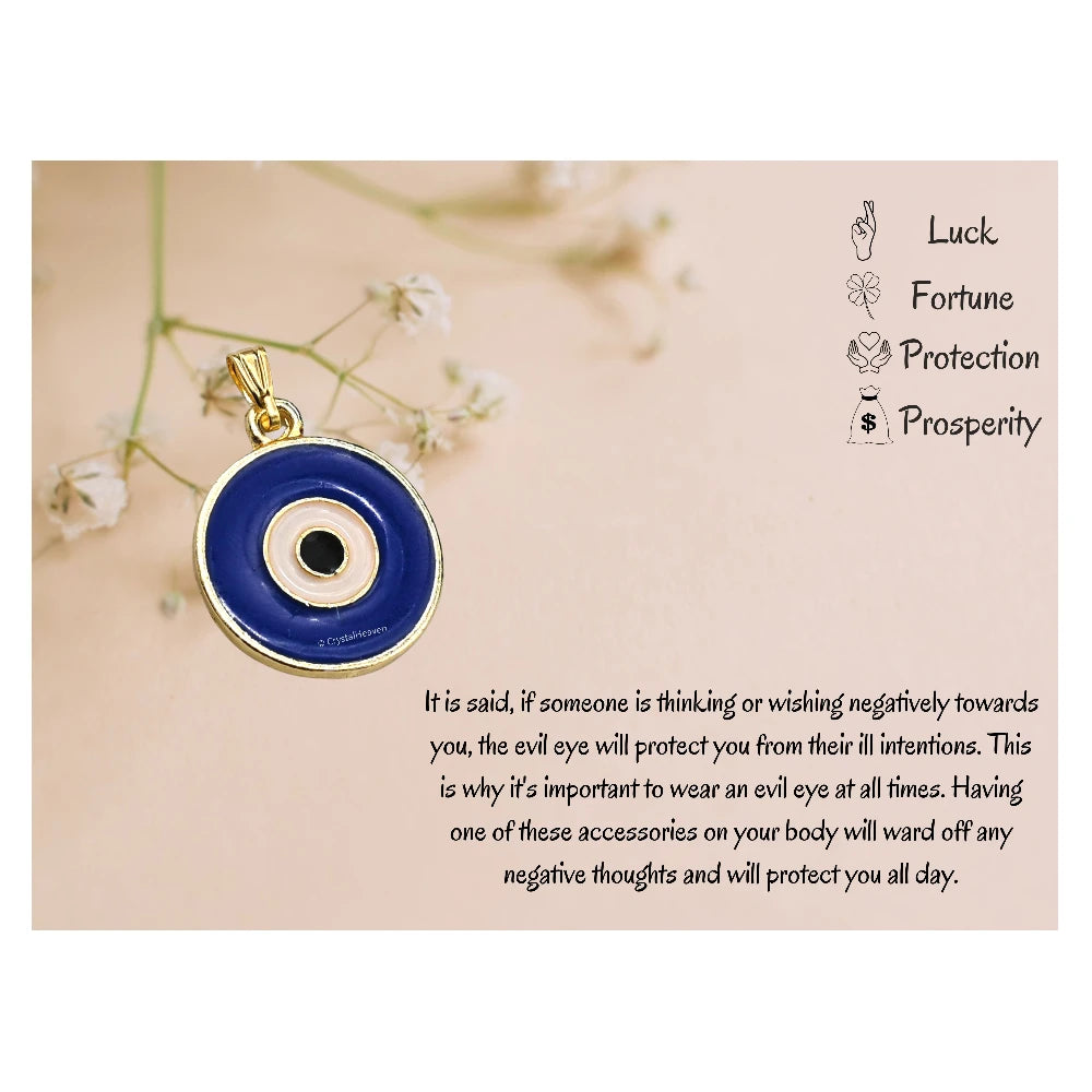 Blue Evil Eye Pendant Necklace - Round (Gold)