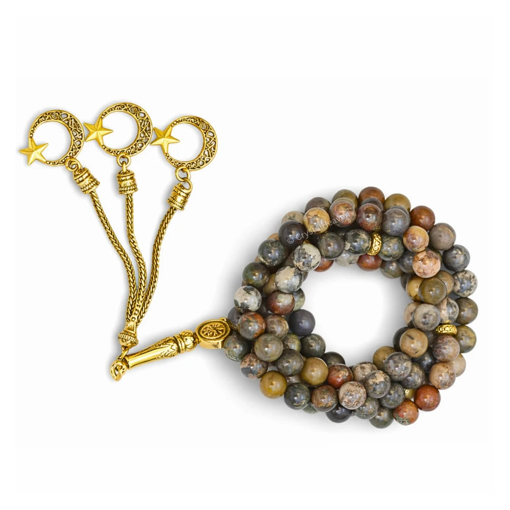 Brown Opal Crystal Tasbih (Gold)