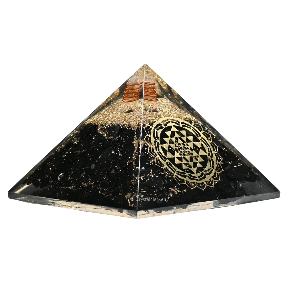 Black Tourmaline Orgone Pyramid (Round shriyantra -2)