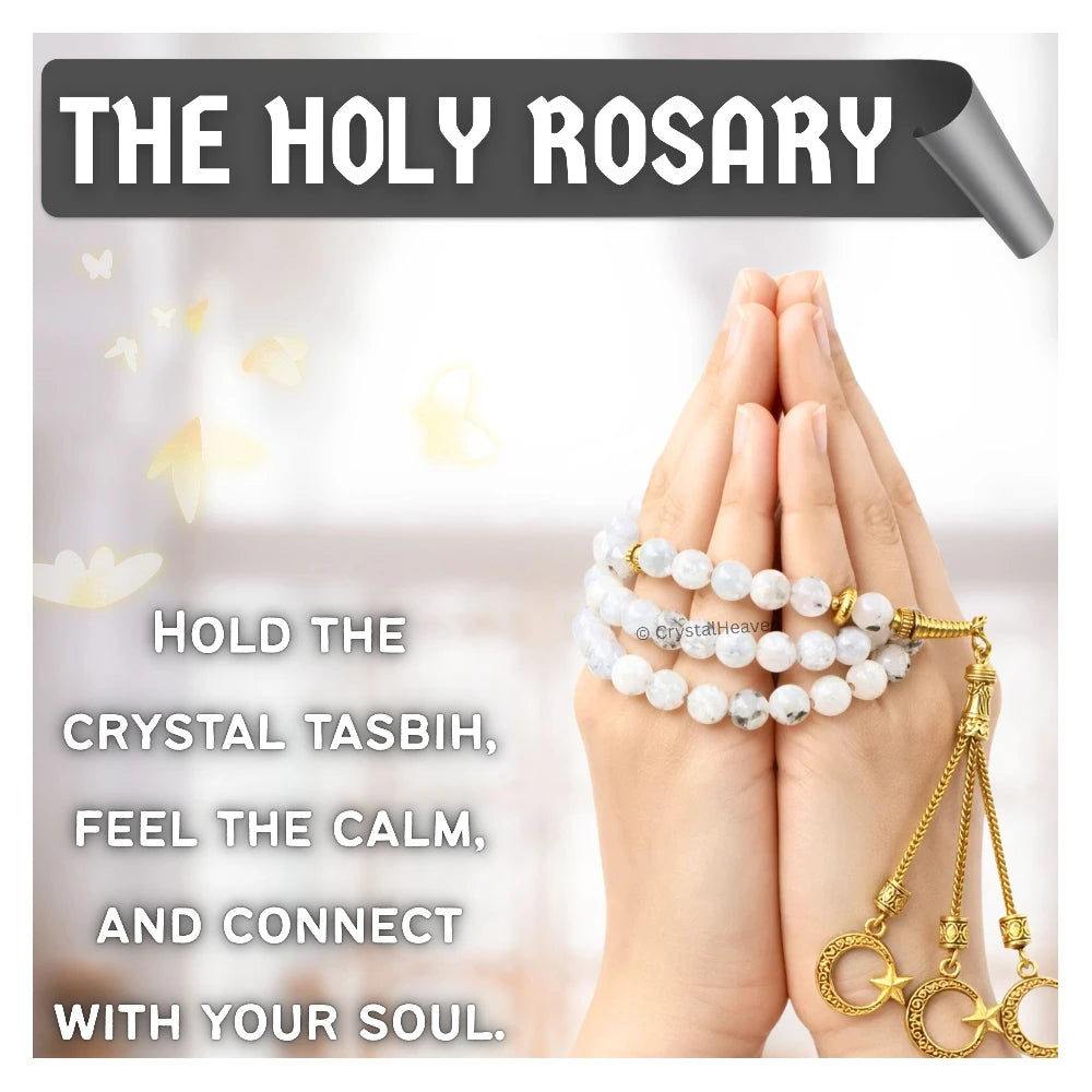 Rainbow Moonstone Crystal Tasbih (Gold)