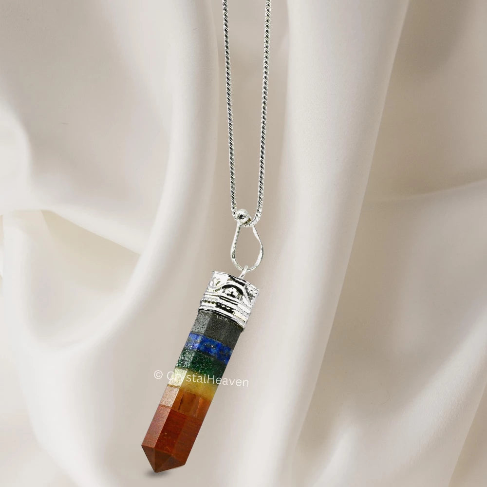 7 Chakra Necklace - Pencil Point (Silver)