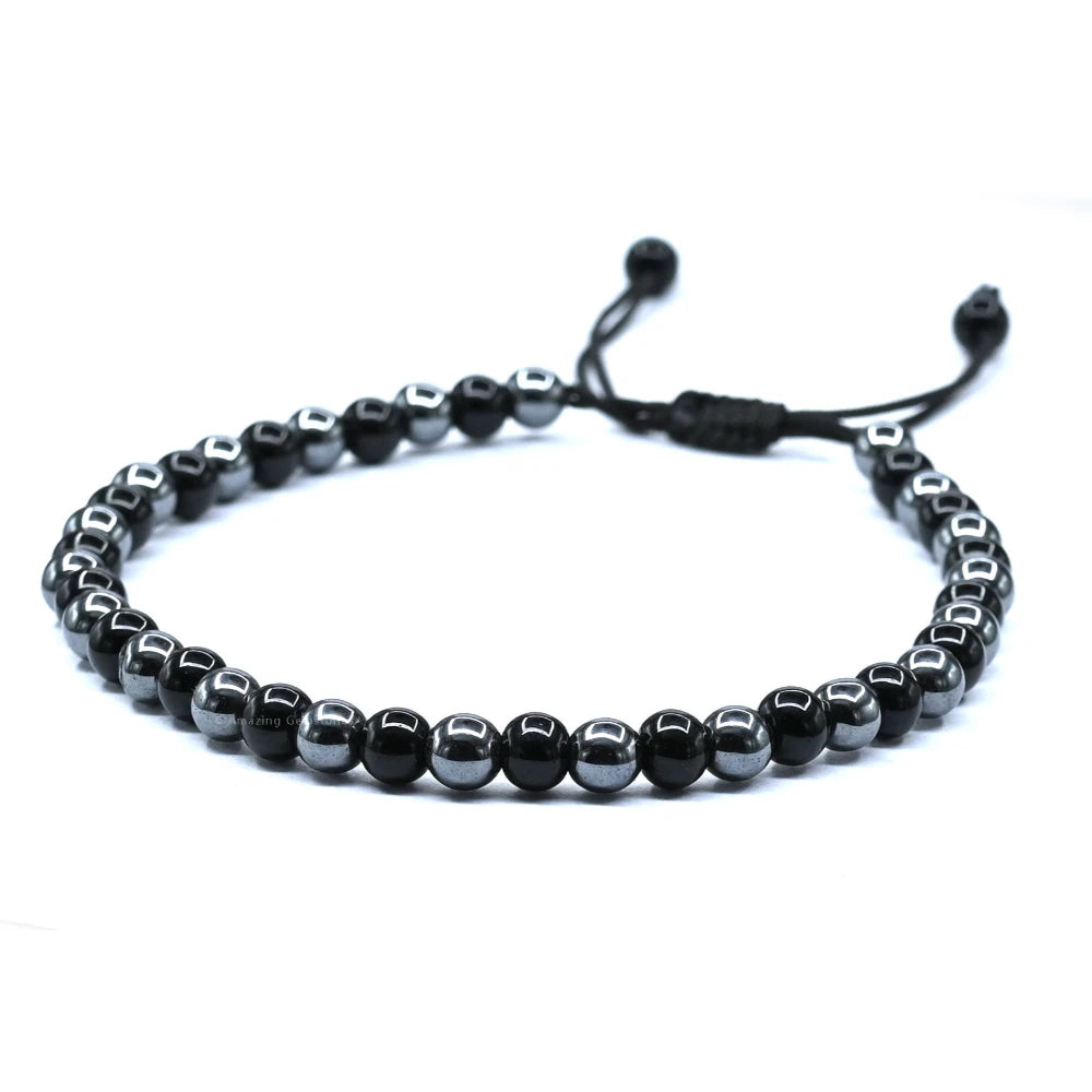 Anti Swelling Black Obsidian Hematite (1*1) Anklet (Without Knot)