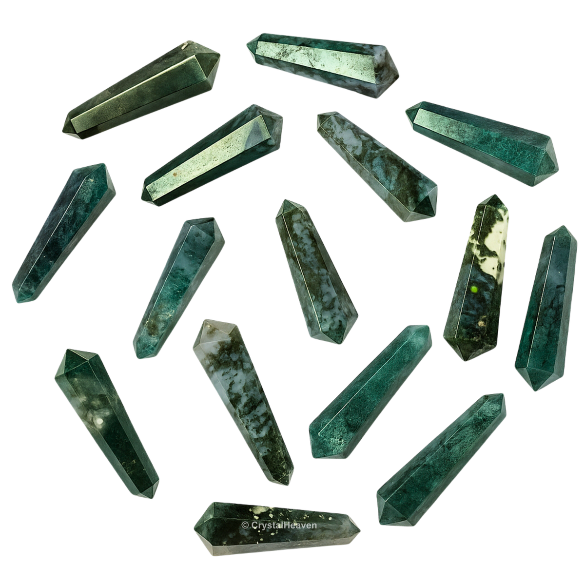 Moss Agate Pencil Points (Double Terminated) (Set of 50)