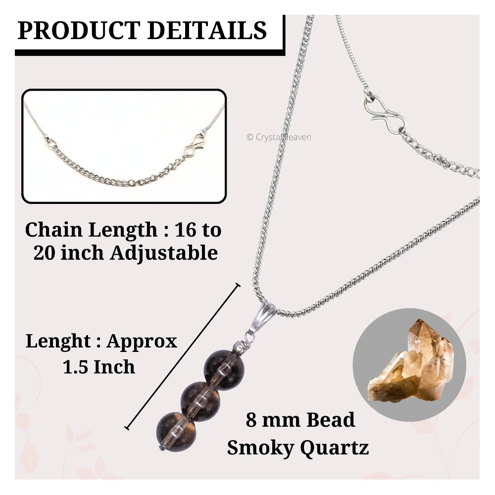 Smoky Quartz Crystal Bead Necklace (Silver)