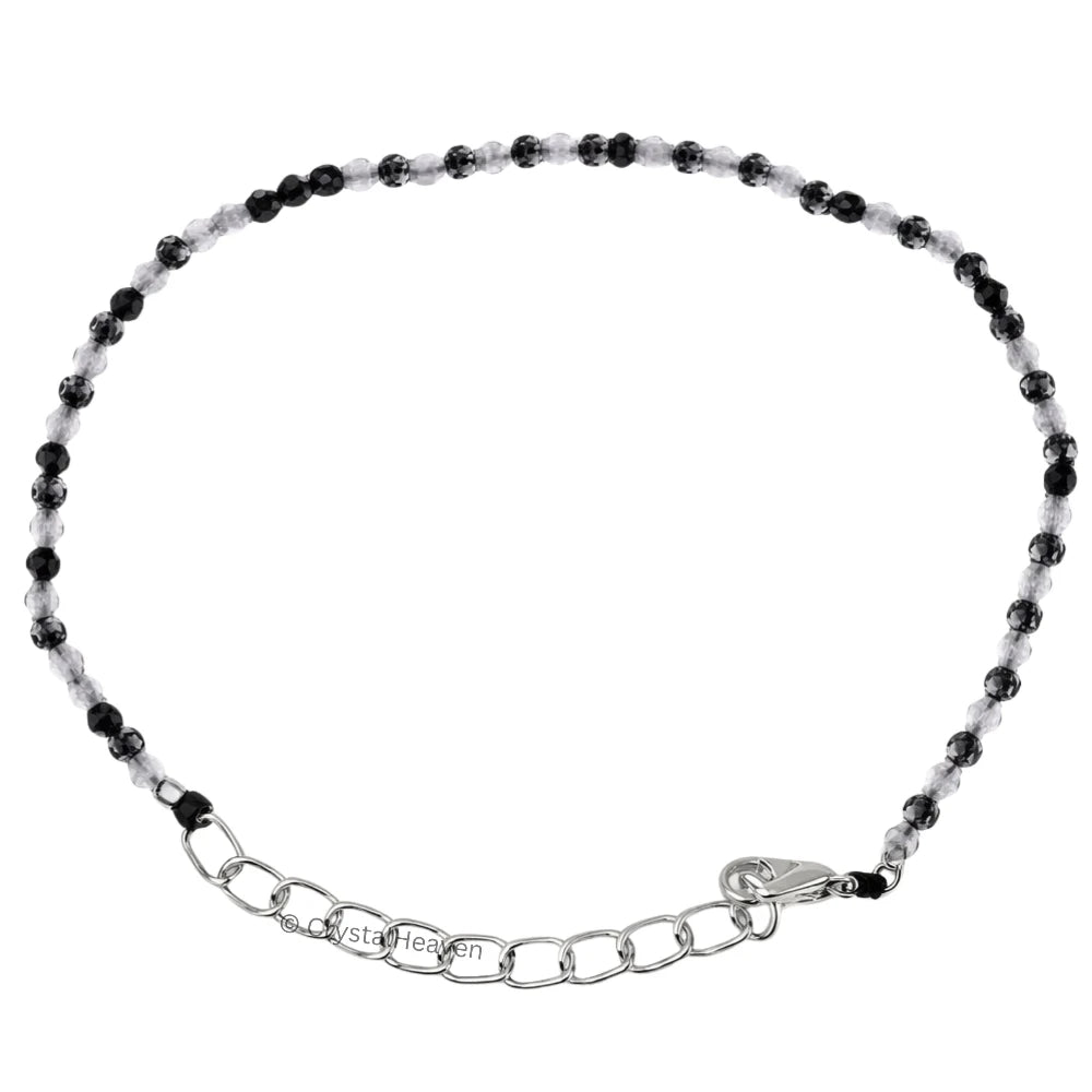 Black Rutilated Quartz Bracelets - 2mm Faceted Beads (Silver)