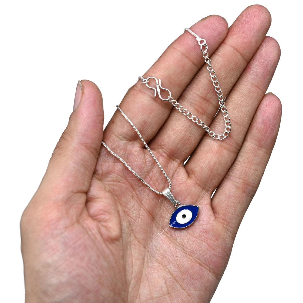 Blue Evil Eye Pendant Necklace (Silver)