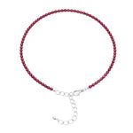 Red Garnet Anklet - 2mm Faceted Beads (Silver)