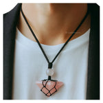 Rose Quartz Pyramid Macrame Pendant Necklace