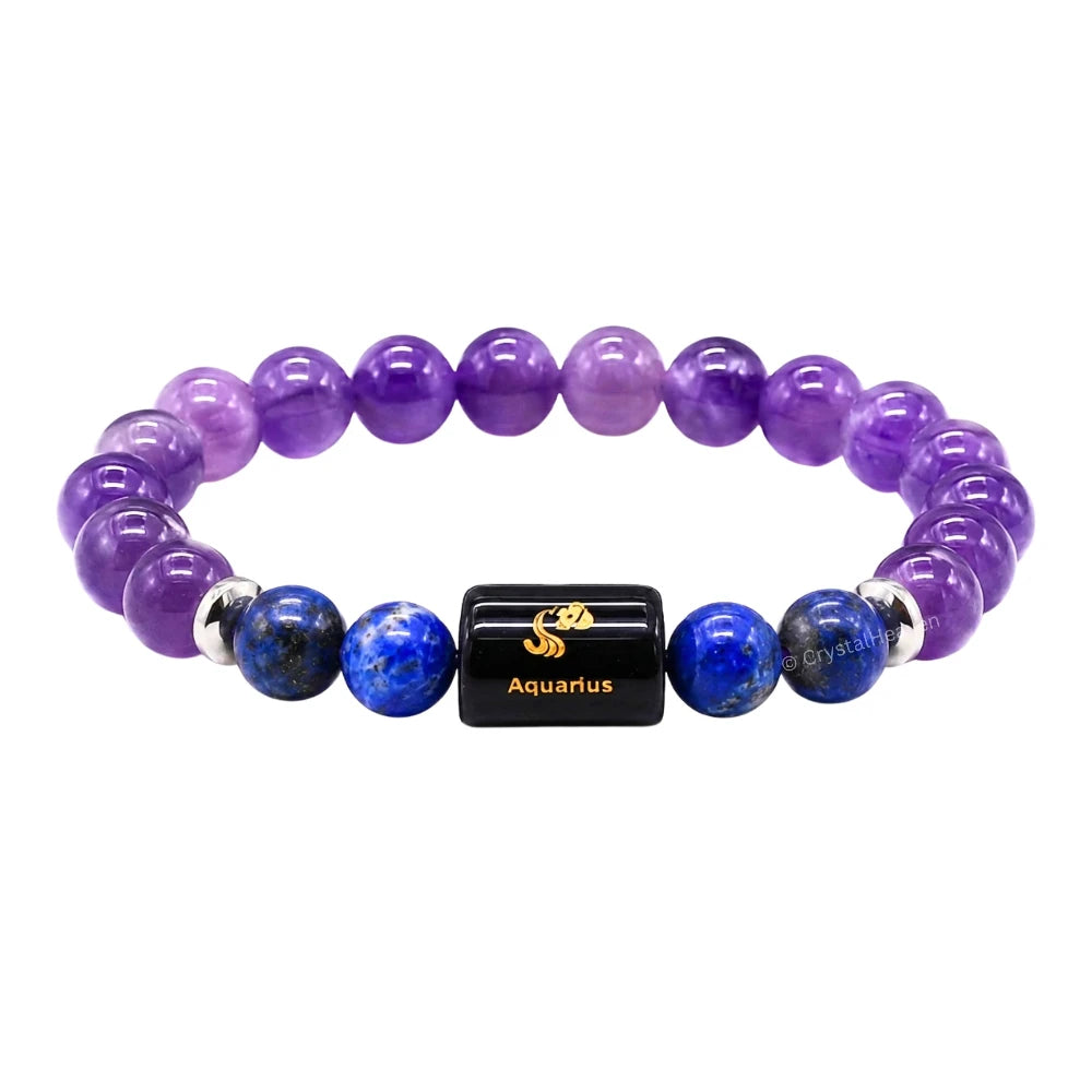 Aquarius Bracelet (कुंभ राशि) - Amethyst & Lapis Lazuli