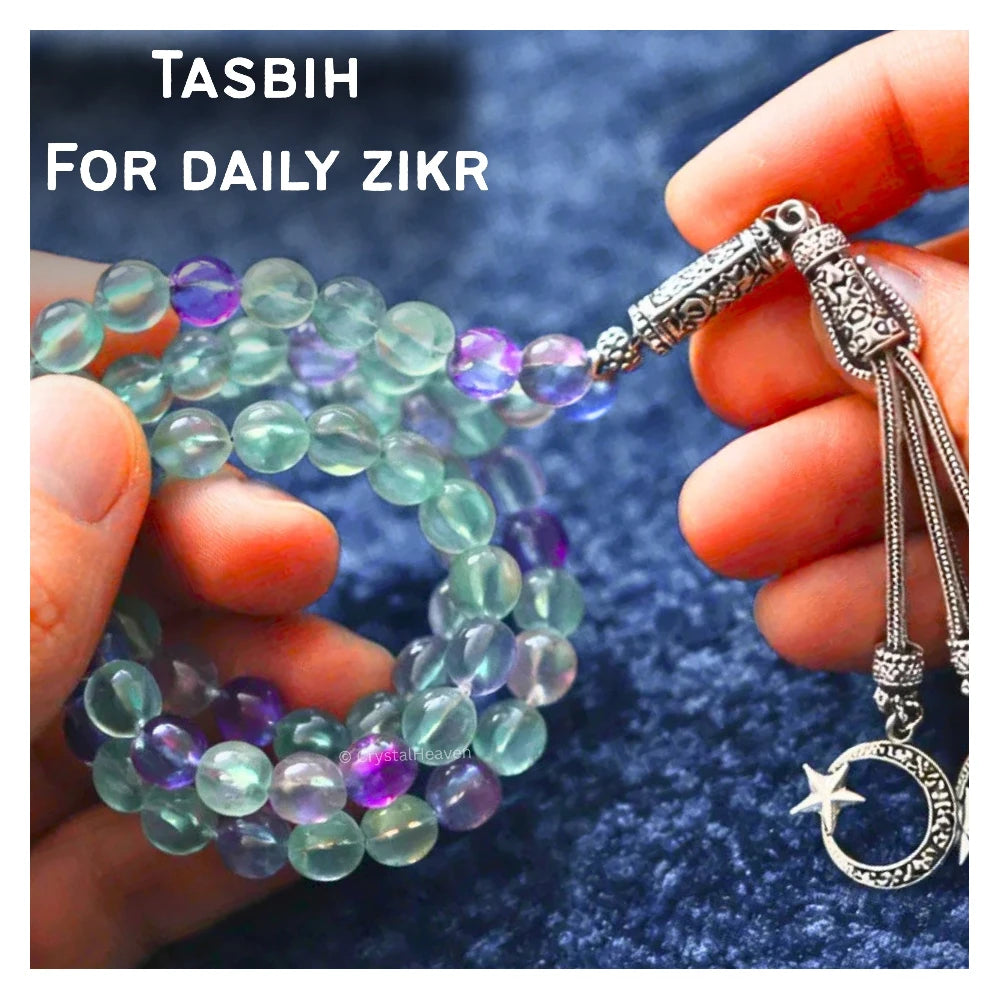 Multi Fluorite Crystal Tasbih (Silver)