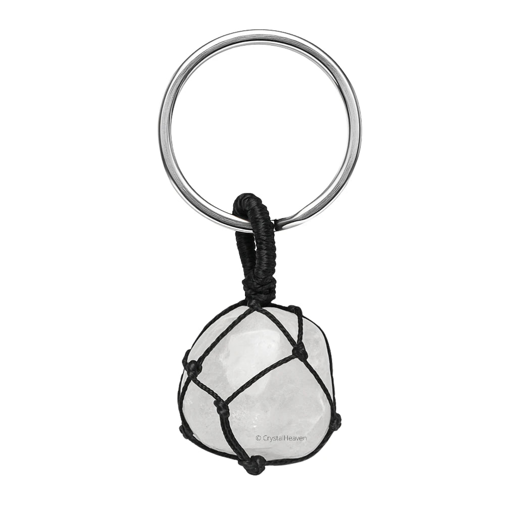 Clear Quartz Crystal Keychain (Macrame Tumbled)