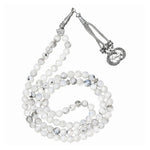 Rainbow Moonstone Crystal Tasbih (Silver)