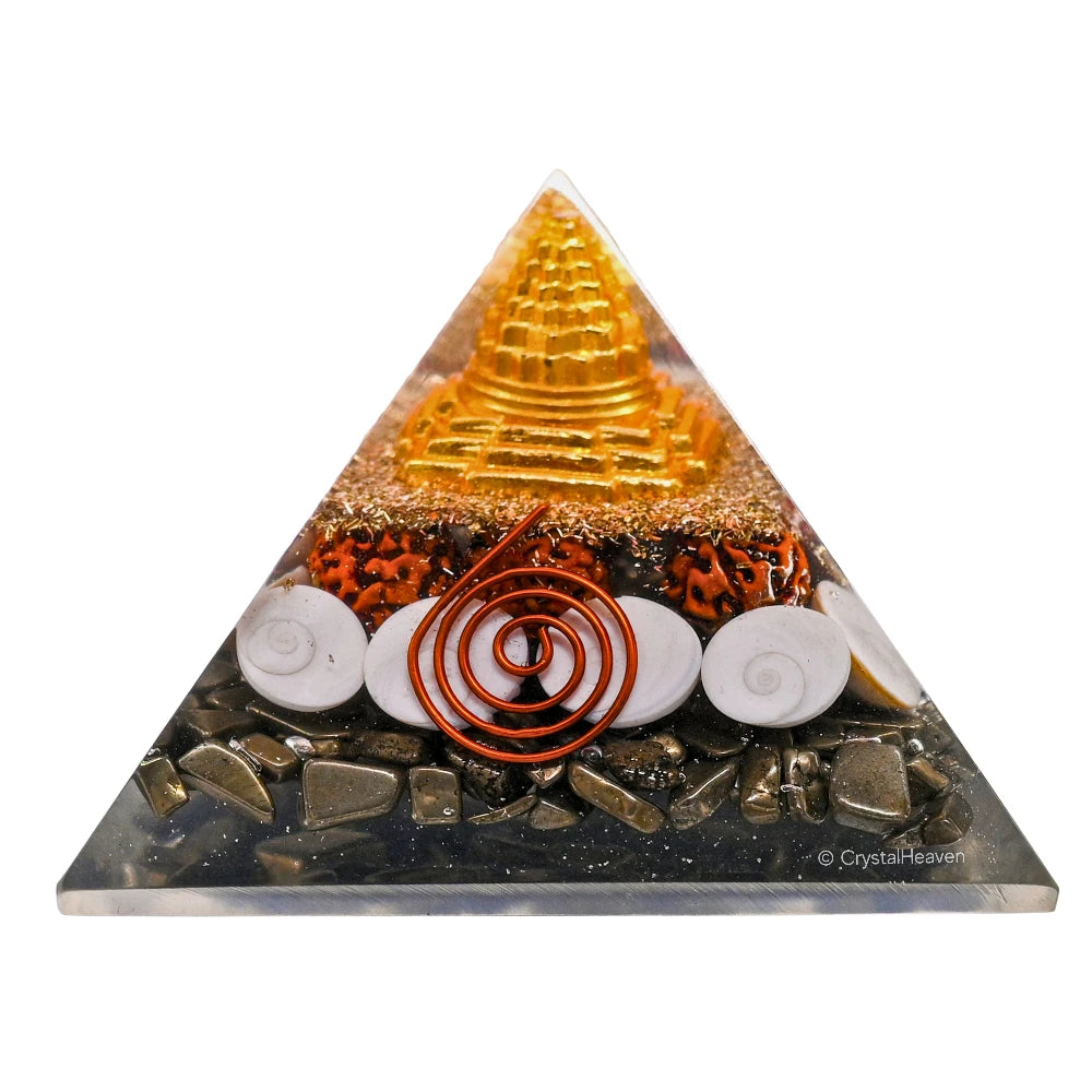 Money Magnet Pyramid - Shree Yantra, Gomati Chakra, Rudraksha, Pyrite